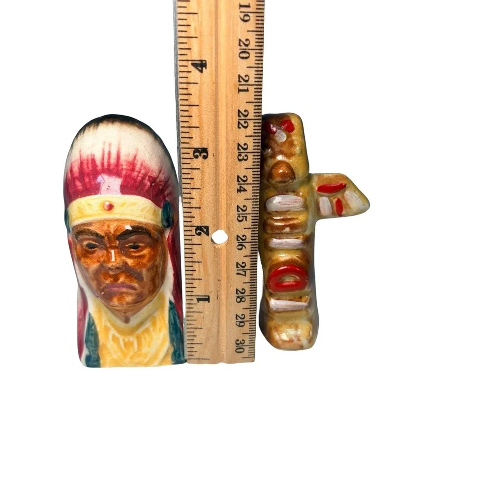 VTG Native American Chief Totem‎ Pole Salt Pepper Shakers Japan Souvenir Set